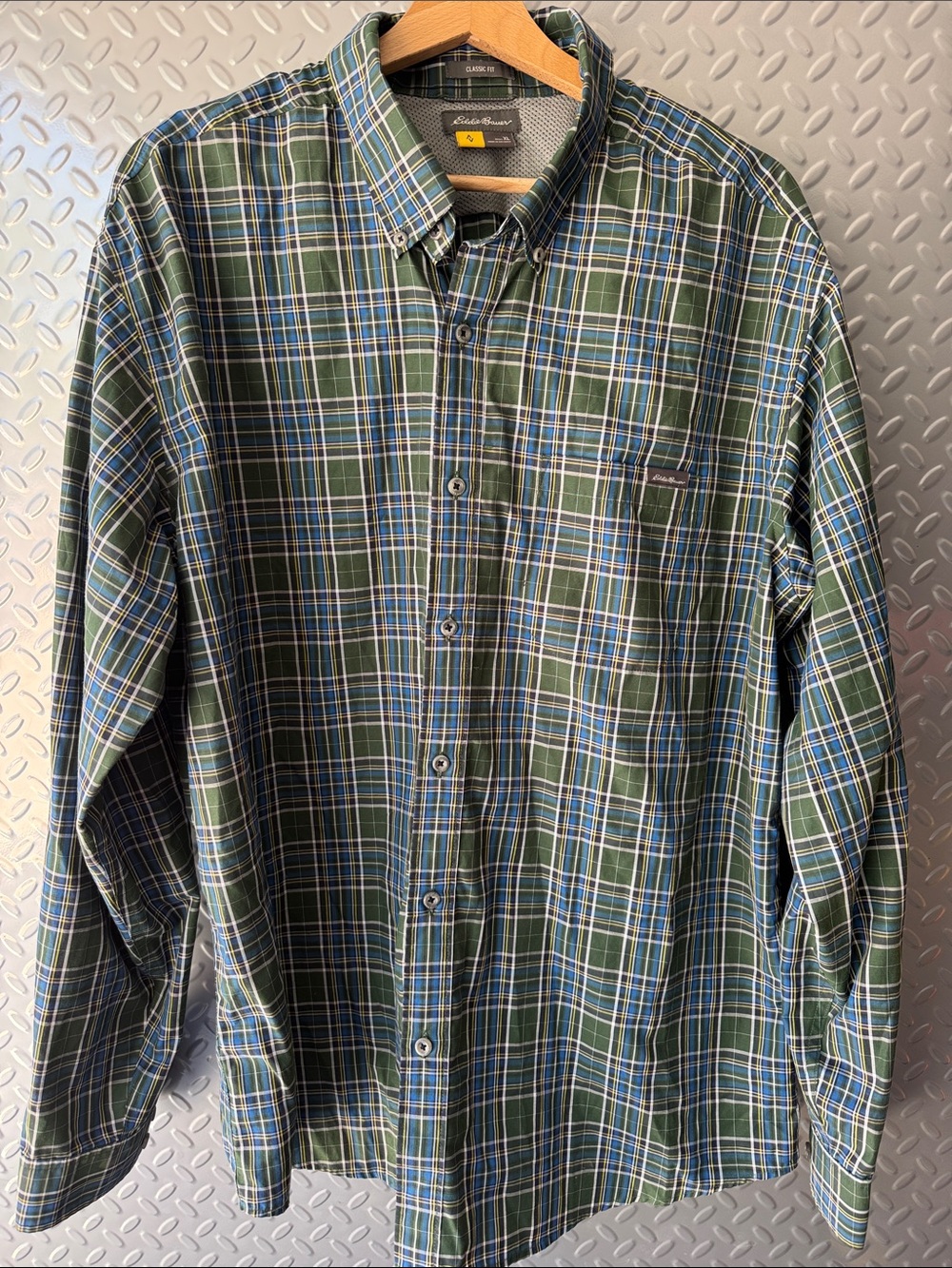 Eddie Bauer Green and Blue Plaid Button-Down Shirt